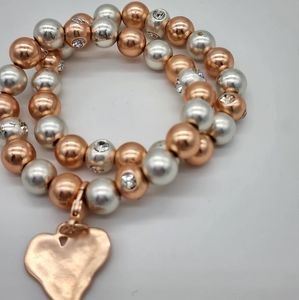 Plunder Freedom Rose Gold Silver Bead Bracelet Gold-tone Heart Charm